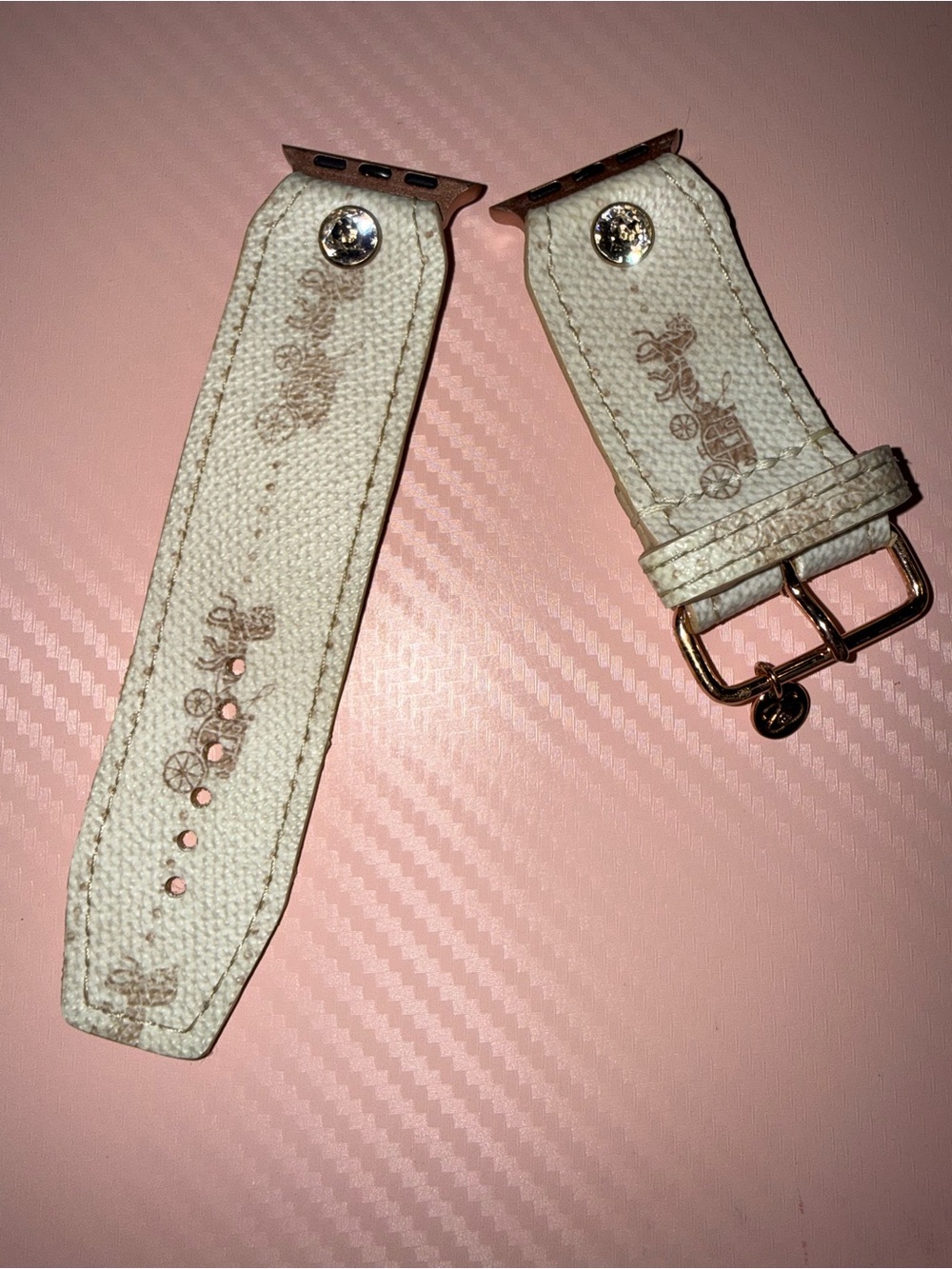 Coach Cream Leather Apple Watch Band with Carriage Print